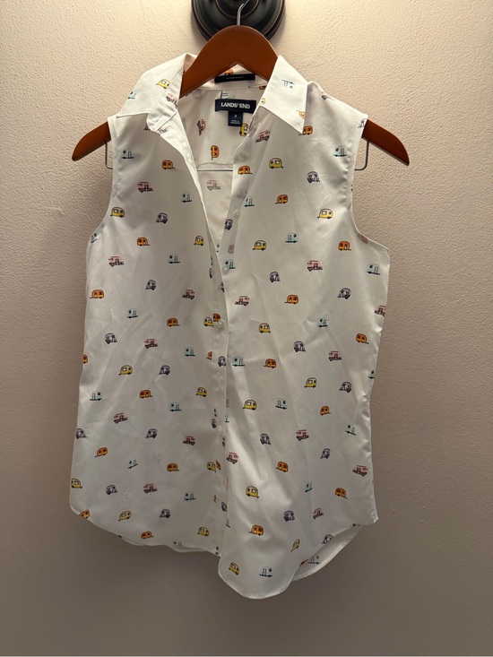 Lands' End Tops - Lands End No Iron Supima Cotton Sleeveless Camper Print Button Down Shirt  2